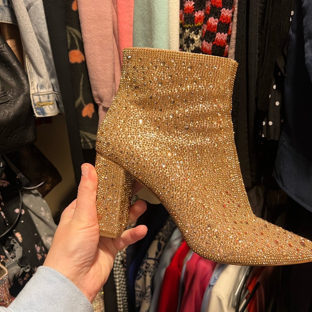 Betsy Johnson Rose Gold Glitter Ankle Boots